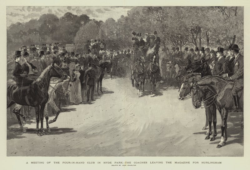 Uma reunião do Four-in-Hand Club em Hyde Park, os treinadores deixando a revista para Hurlingham de John Charlton