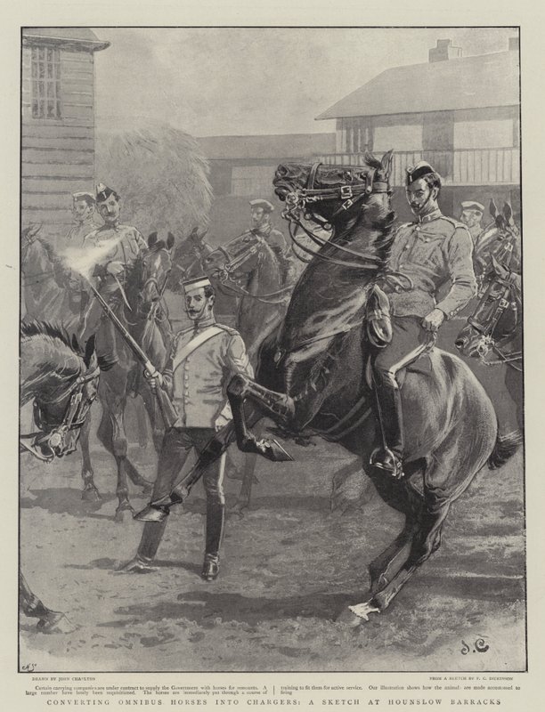Convertendo Omnibus Horses em carregadores, um esboço no Hounslow Barracks de John Charlton