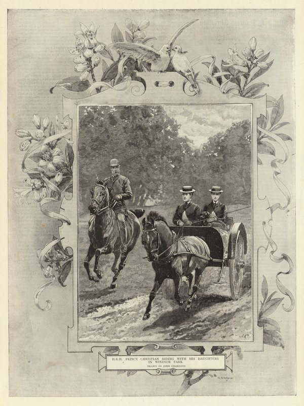 SAR Príncipe Cristão cavalgando com suas filhas em Windsor Park de John Charlton