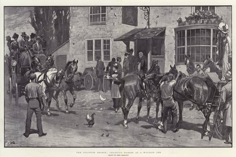 A temporada de treinamento, mudando os cavalos em um Wayside Inn de John Charlton
