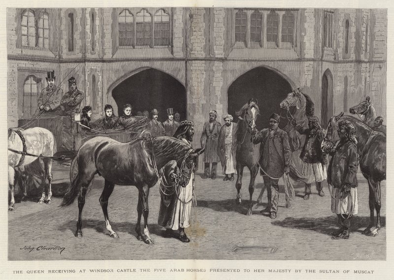A Rainha recebendo no Castelo de Windsor os Cinco Cavalos Árabes apresentados a Sua Majestade pelo Sultão de Mascate de John Charlton