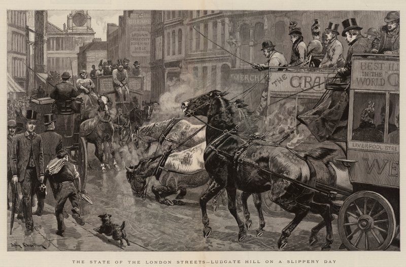 O estado das ruas de Londres, Ludgate Hill em um dia escorregadio de John Charlton