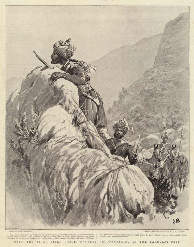 Com a Força de Campo de Tirah, Cavalaria reconhecendo na passagem de Bargolai de John Charlton