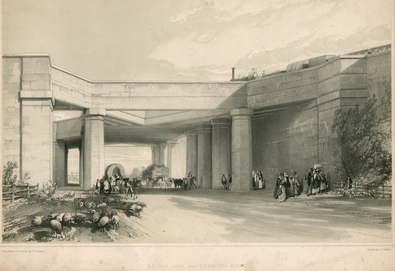 Ponte sobre a estrada de Uxbridge, Londres de John Cooke Bourne
