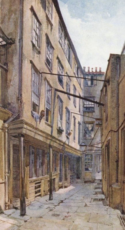 Londres perdida: Golden Buildings, Strand (litografia a cores) de John Crowther