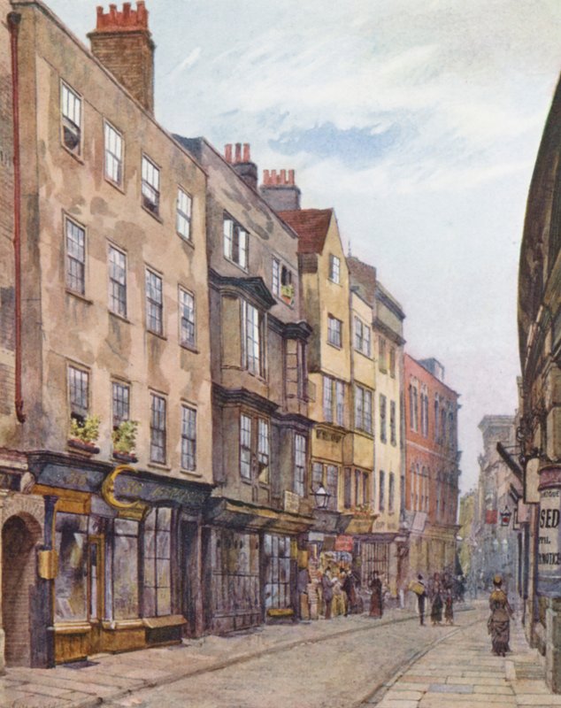 Londres perdida: Holywell Street, vista oeste (litografia a cores) de John Crowther