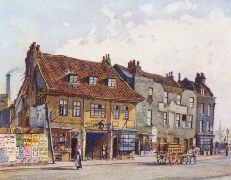 Londres perdida: Casas no lado oeste de Church Street, Lambeth (litografia a cores) de John Crowther