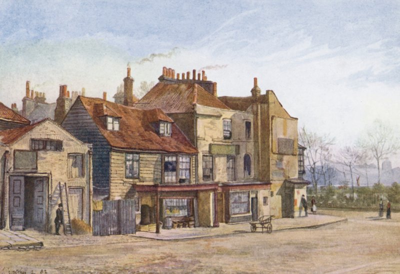 Londres perdida: Lawrence Street, Chelsea, South-east Corner (litografia a cores) de John Crowther