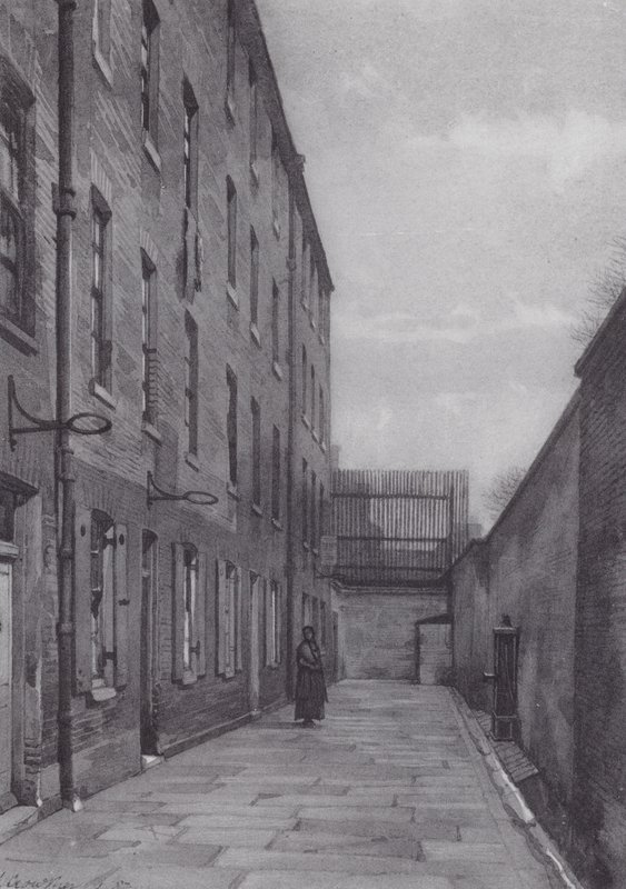 Londres perdida: Marshalsea Place, parte da prisão dos devedores (litografia) de John Crowther