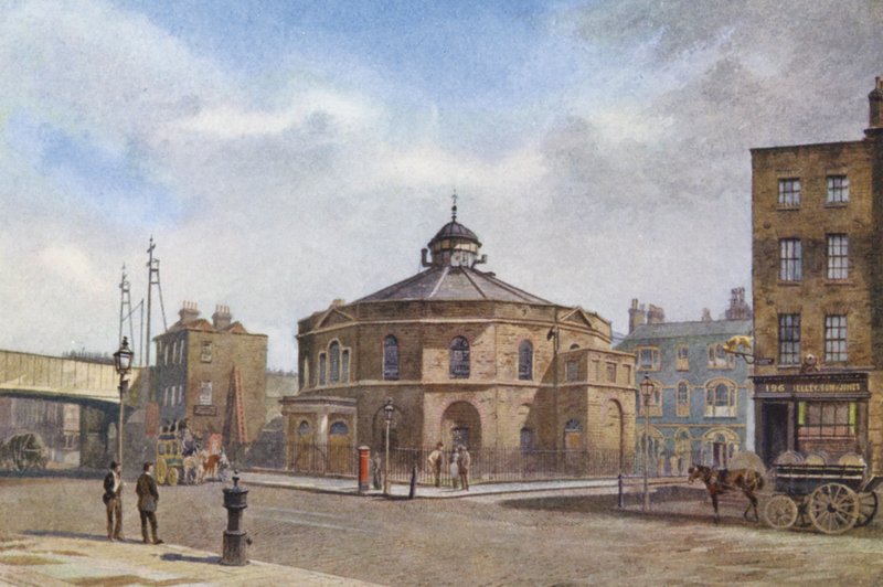 Londres perdida: The Surrey Chapel, Blackfriars Road (litografia a cores) de John Crowther
