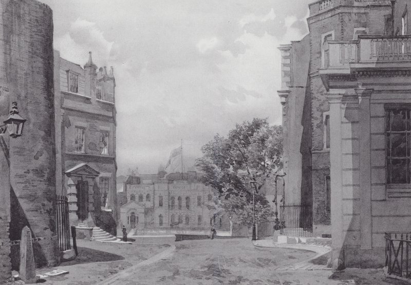 Londres perdida: Whitehall Yard, com a casa de Vanbrugh ao fundo (litografia) de John Crowther