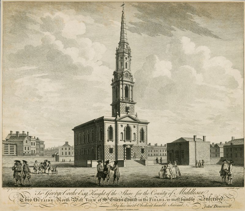 Vista noroeste da Igreja de St Giles nos campos, Londres de John Donowell