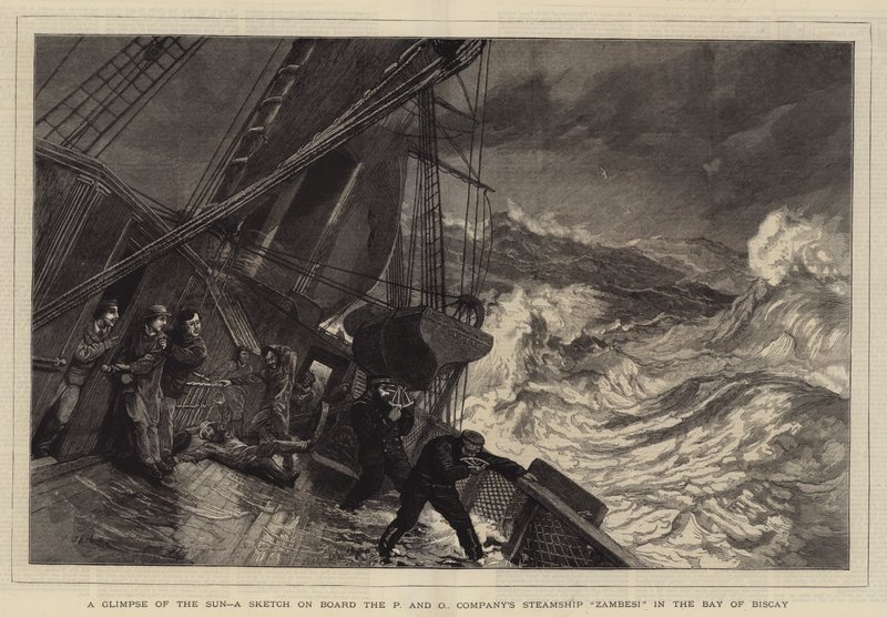 Um Vislumbre do Sol, um Esboço a Bordo do Navio a Vapor da Companhia P e O Zambesi, no Golfo da Biscaia de John Evan Hodgson