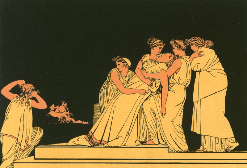 Adromache desmaiando na parede de John Flaxman