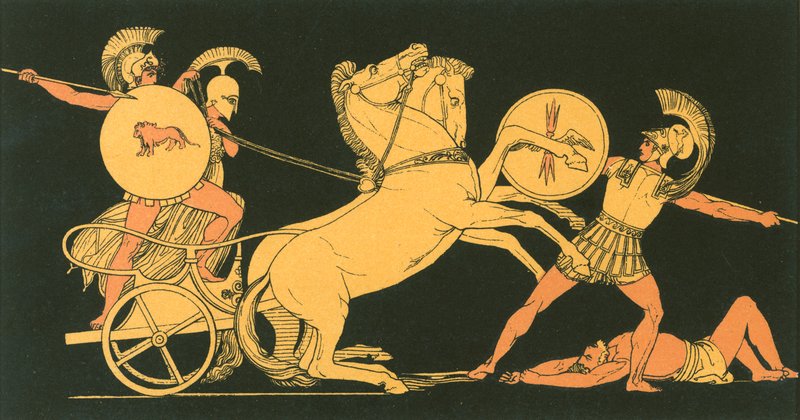 Diomed lançando sua lança againt Ares de John Flaxman