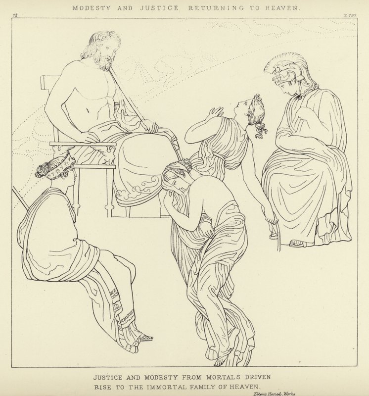 Modéstia e justiça retornando ao céu de John Flaxman