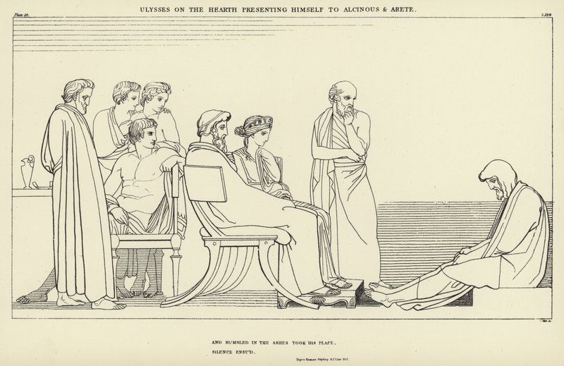 Ulisses no Lar, apresentando-se a Alcino e Arete de John Flaxman