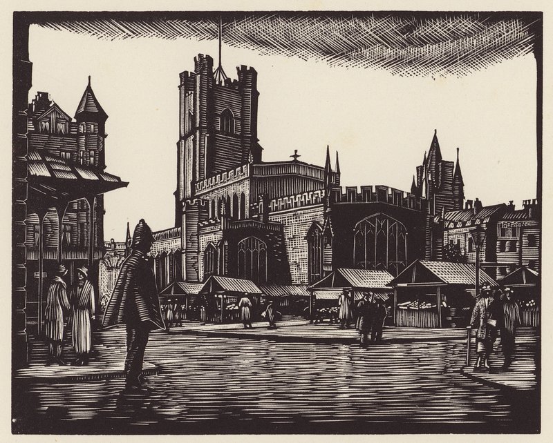 Cambridge: O Mercado (xilogravura) de John Frederick Greenwood
