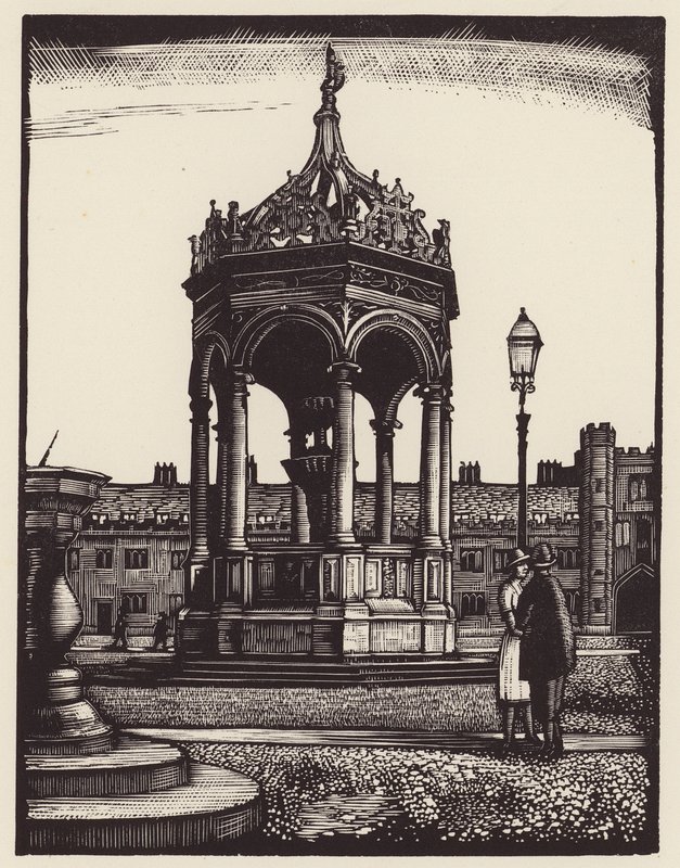 Cambridge: Trinity Fountain (xilogravura) de John Frederick Greenwood