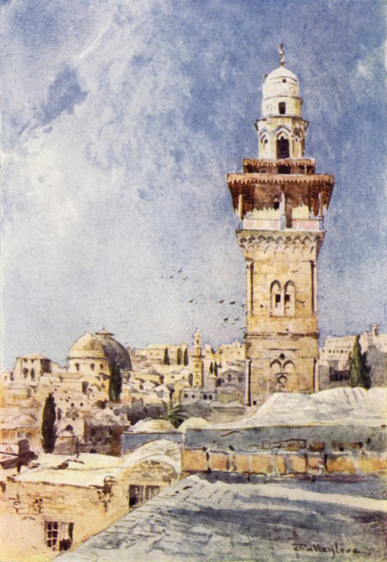 Um Minarete no Canto Noroeste da Área do Templo (cor litho) de John Fulleylove