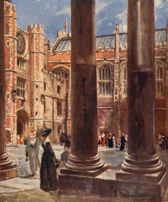 Relógio Court, Hampton Court Palace (cor litho) de John Fulleylove