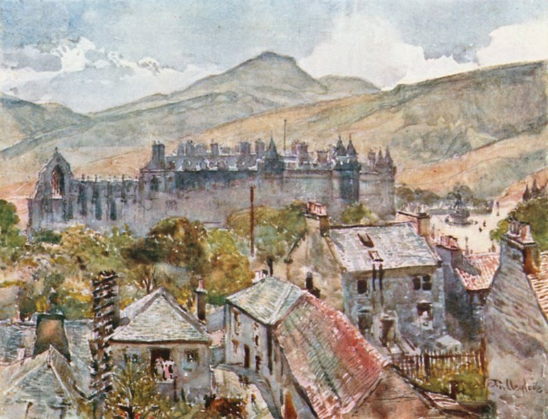 Palácio de Holyrood dos jardins públicos sob Calton Hill de John Fulleylove