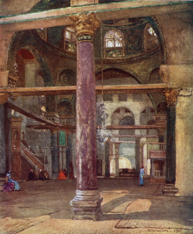 Interior da Mesquita de El Aksa, do sudeste (cor litho) de John Fulleylove
