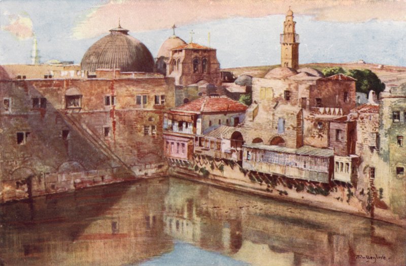 Jerusalém, A piscina de Hezekiah (cor litho) de John Fulleylove