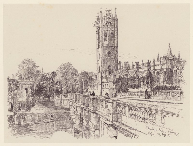 Magdalen College a partir da ponte (litografia) de John Fulleylove