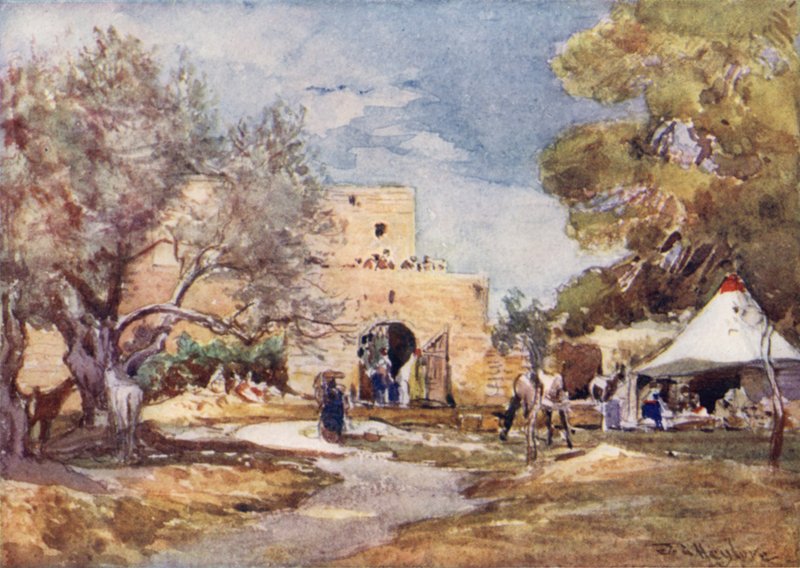 Edifício medieval fora da Muralha Norte de Jerusalém (cor litho) de John Fulleylove