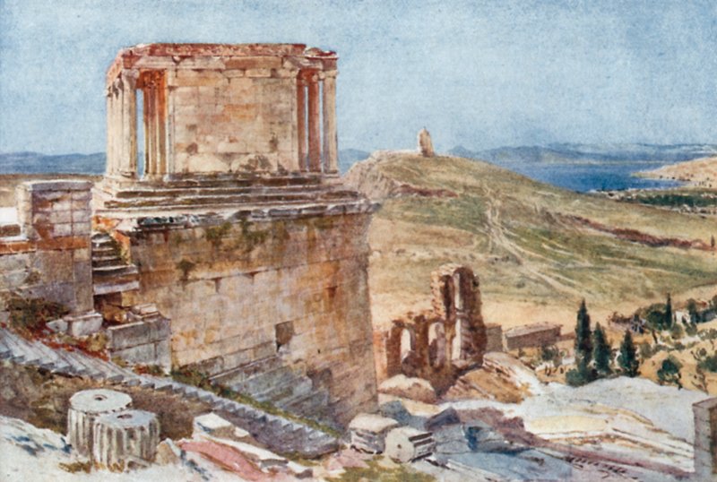 O bastião e templo da vitória sem asas visto da ascensão ao Propileus de John Fulleylove