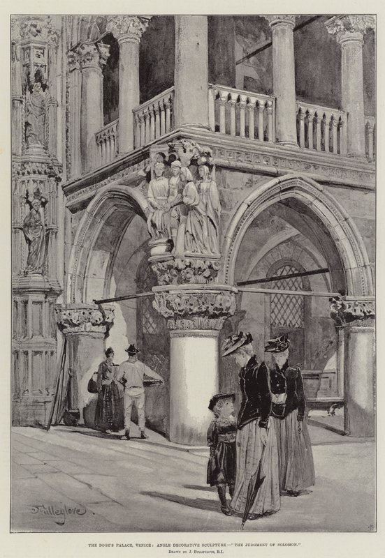 O Palácio Ducal, Veneza, Escultura Decorativa em Ângulo, O Julgamento de Salomão de John Fulleylove
