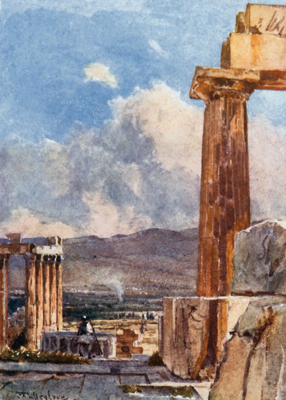 O pórtico oriental do Erechtheum visto do peristilo do norte do Partenon de John Fulleylove