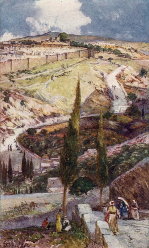 O extremo nordeste de Jerusalém e Mizpah, a partir do Monte das Oliveiras (cor litho) de John Fulleylove