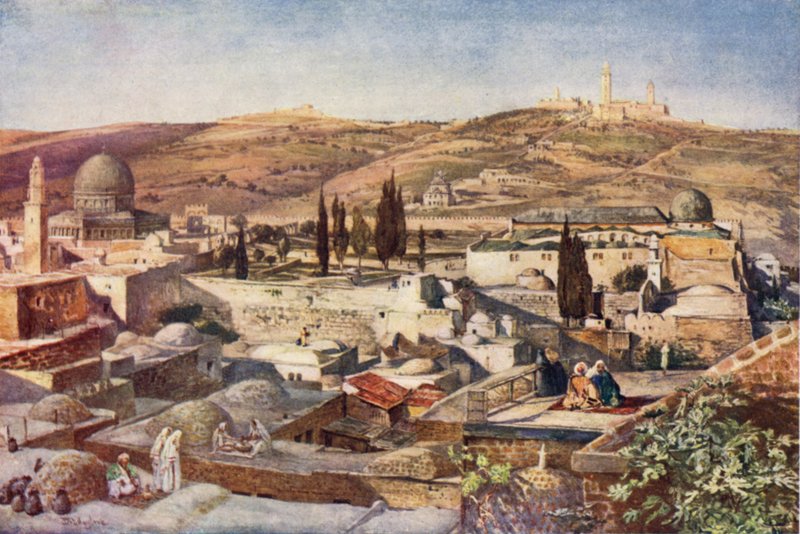 A Área do Templo e o Monte das Oliveiras, a partir do Monte Zion (cor litho) de John Fulleylove
