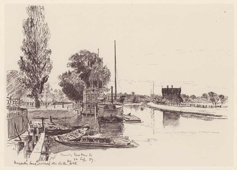 A casa de barcos da Universidade (litografia) de John Fulleylove