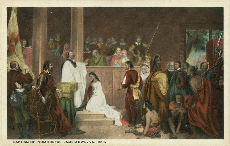 Batismo de Pocahontas, Jamestown, Virgínia de John Gadsby (after) Chapman