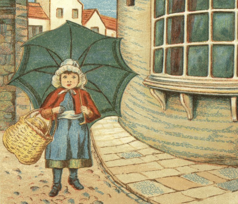 Menina fazendo compras com sua cesta (lito colorido) de John George (after) Sowerby