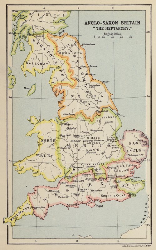 Bretanha anglo-saxónica, "A Heptarquia" (litografia) de John George Bartholomew