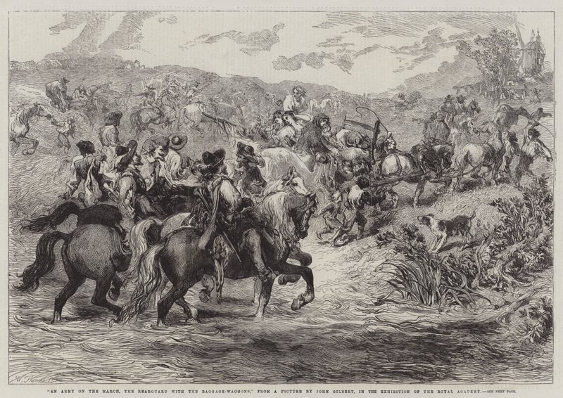 Um exército em março, a retaguarda com as carroças de bagagem, na exposição da Royal Academy de John Gilbert