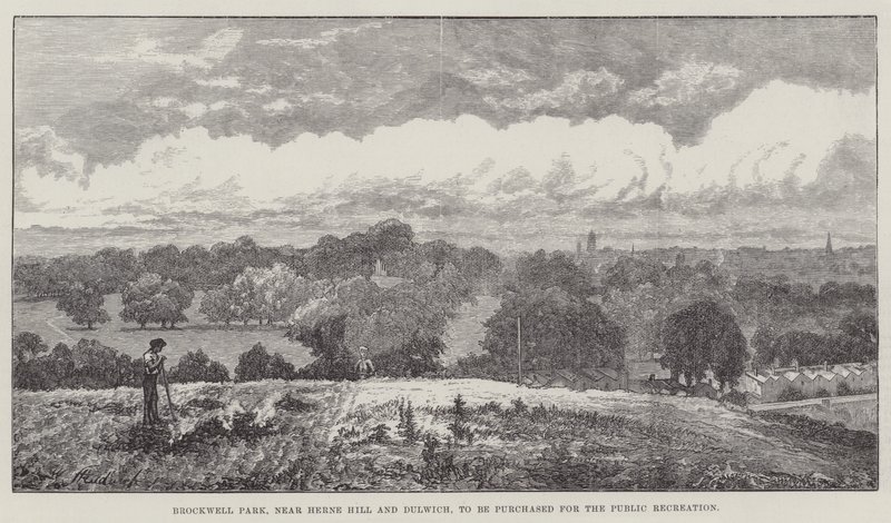 Brockwell Park, perto de Herne Hill e Dulwich, a ser comprado para a Recreação Pública de John Gilbert