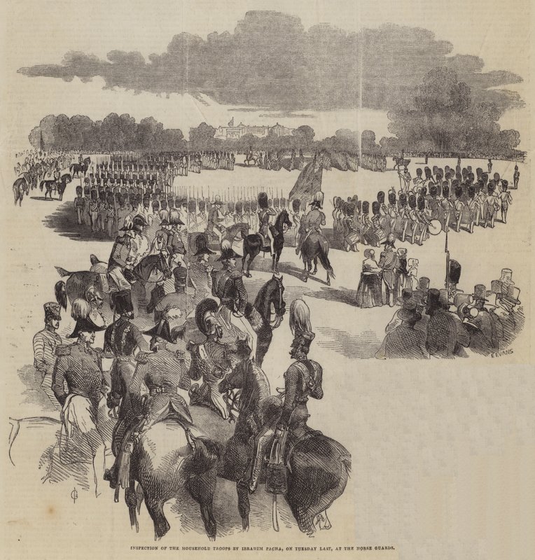 Inspeção das tropas domésticas por Ibrahim Pacha, na última terça-feira, no Horse Guards de John Gilbert