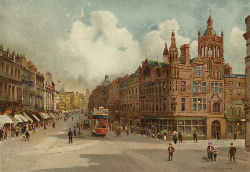 Liverpool: Lord Street, com Church Street à distância (lito colorido) de John Glynn