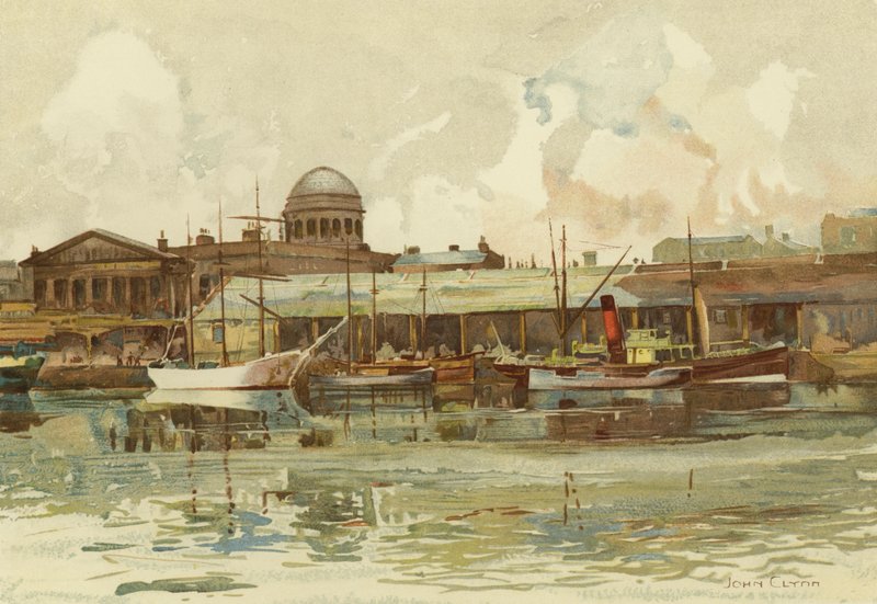 Liverpool: Parte de Salthouse Dock, com Custom House (cor litho) de John Glynn