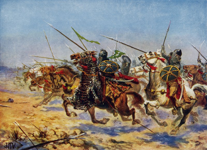 Cavalaria de Shahrbaraz carregando (cor litho) de John Harris Valda
