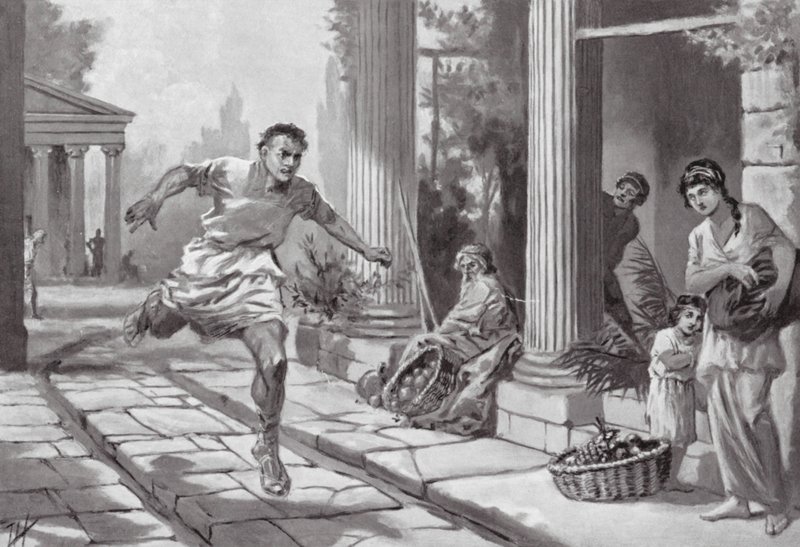 Consternação em Atenas após a catástrofe da Sicília (litografia) de John Harris Valda