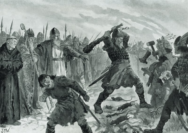 Rei Olav, o Santo, quebrando a imagem do Deus Mor de John Harris Valda