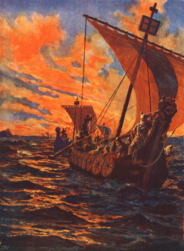 O Regresso dos Vikings (litografia a cores) de John Harris Valda