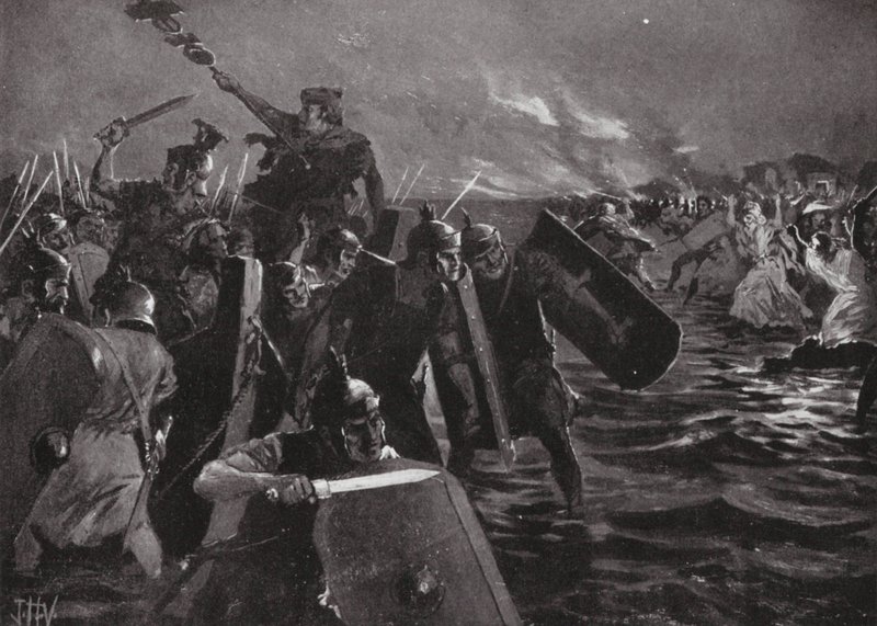 O ataque romano a Anglesea (litografia) de John Harris Valda