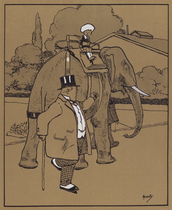 "Ele chamou ao elefante uma besta burra, ou algo assim" (cor litho) de John Hassall